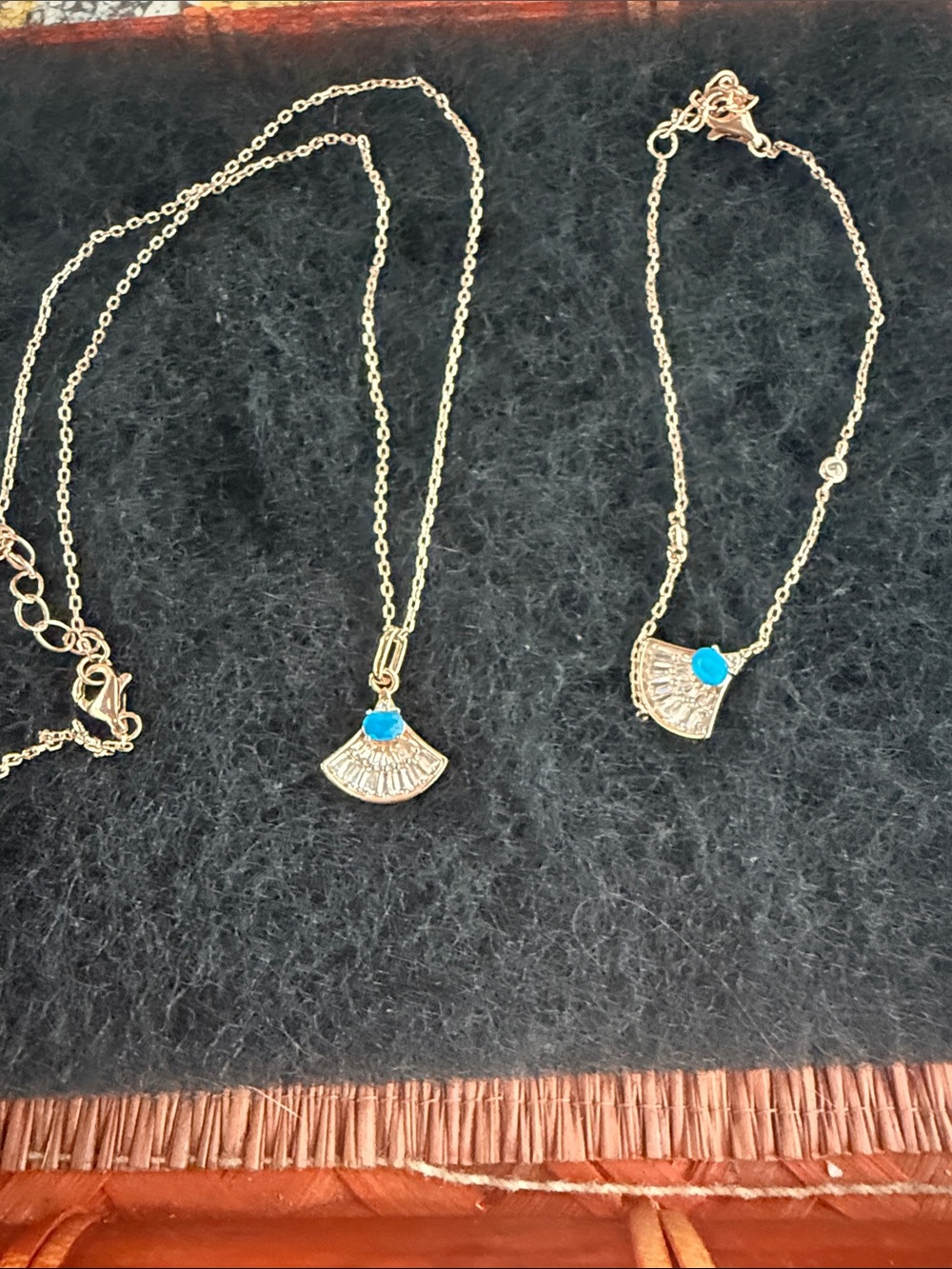 ✨New✨Natural Blue Fire Opal 14kt/925 Fan Necklace & Bracelet